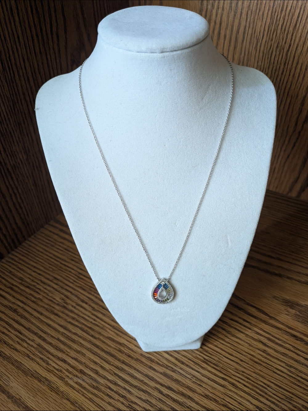 Silver Teardrop Rainbow Pendant Necklace